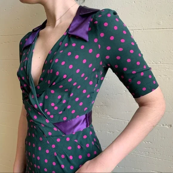 Rare Vintage Moschino Silk Polka Dot Retro Dress sz S - Picture 7 of 15